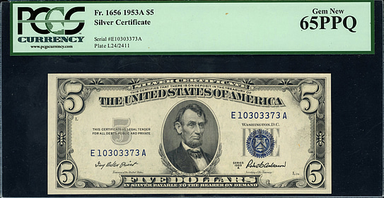Fr. 1656 (EA Block) 1953A $5 Silver Certificate Note Priest / Anderson ...