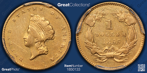 1855 Indian Princess Gold Dollar PCGS XF-45 (Item 1850133