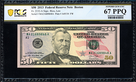 Fr. 2132-A (MAA Block) 2013 $50 Boston Federal Reserve Note PCGS ...