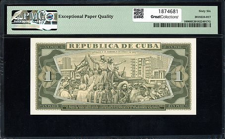 Cuba 1966 1 Peso Banco Nacional de Cuba Note SCWPM-100 PMG Gem