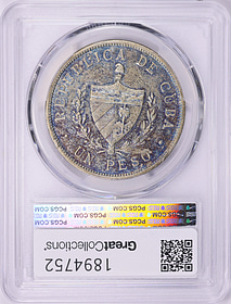Cuba 1933 Silver Peso KM-15.2 PCGS Genuine AU Details (Item