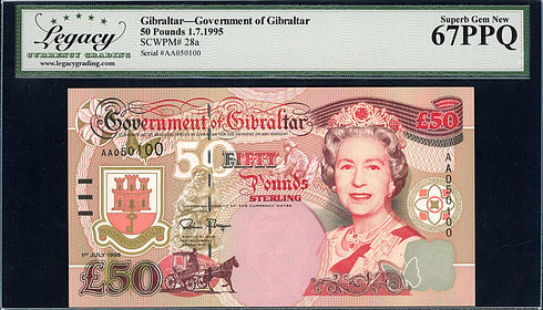 Gibraltar 1995 £50 Government of Gibraltar Note SCWPM-28a Legacy Superb ...