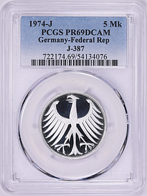 Germany - Federal Republic 1974-J Silver 5 Marks KM-112.1 PCGS