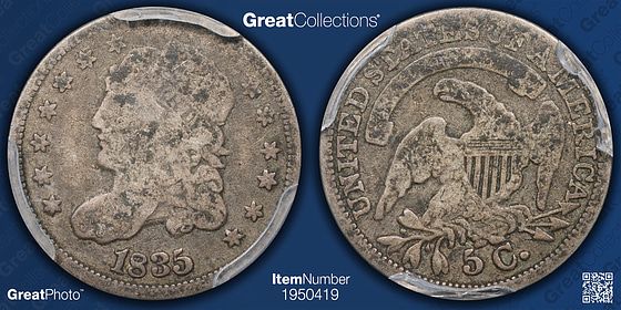 1835 Capped Bust Half Dime Large Date, Large 5C PCGS VG-08 (Item
