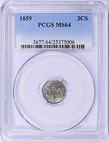 1859 Silver Three-Cent Piece PCGS MS-64 (Toned) (Item 1986121