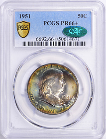 1951 Franklin Half Dollar PCGS Proof-66+ (CAC Green) (Toned) (Item