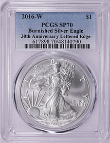 2016-W $1 Silver Eagle Burnished Lettered Edge 30th Anniversary