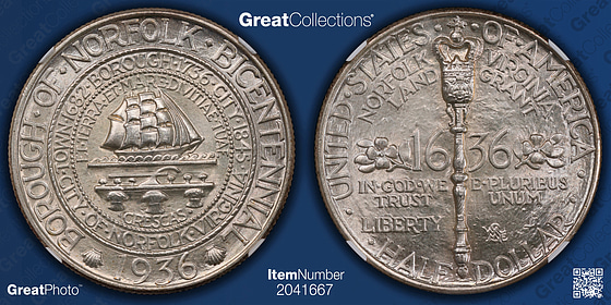 1936 Norfolk, Virginia, Bicentennial Half Dollar NGC MS-67 (Item