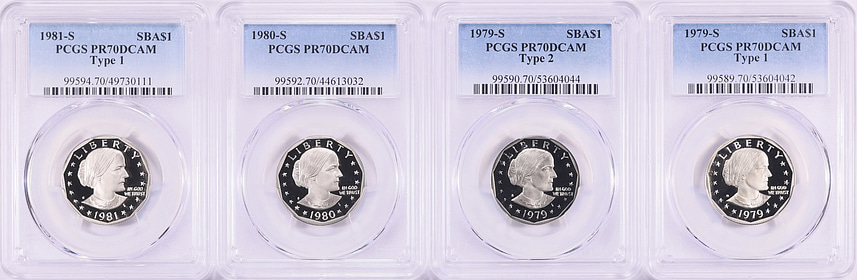1979-S Type 1, 1979-S Type 2, 1980-S and 1981-S Type 1 Susan B. Anthony ...