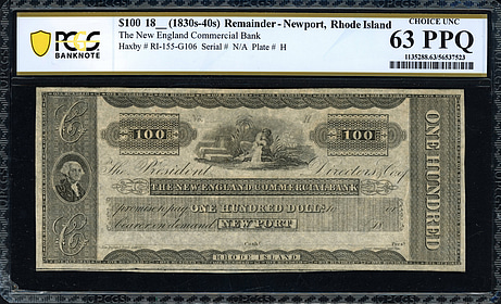1830's-40's Newport, Rhode Island New England Commercial Bank $100 ...