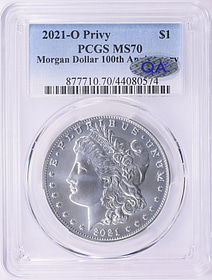 2021-O Morgan Silver Dollar O Privy 100th Anniversary PCGS MS-70