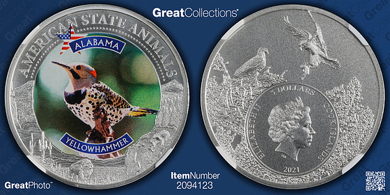 Cook Islands 2021 Colorized Silver $5 U.S. State Animal Series