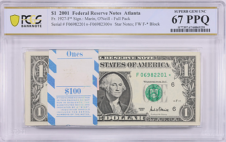 Fr. 1927-F* (F* Block) 2001 $1 Atlanta Federal Reserve Star Notes ...