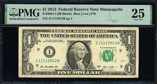 Fr. 3001-I (IB Block) 2013 $1 Minneapolis Federal Reserve Note *Five of ...