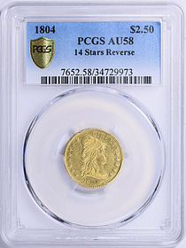 1804 Capped Bust Right Gold Quarter Eagle 14 Reverse Stars PCGS AU-58 ...