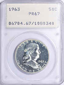 1963 Franklin Half Dollar PCGS Proof-67 OGH (1st Gen - White
