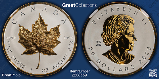 Canada 2023 Gilt Silver $20 Maple Leaf Ultra High Relief Reverse
