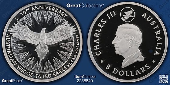 Australia 2024-P125 Silver $3 Wedge-Tailed Eagle 10th Anniversary