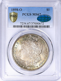1898-O Morgan Silver Dollar PCGS MS-67 (CAC Green) (Toned) (Item