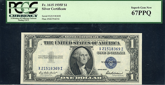 Fr. 1615 (XI Block) 1935F $1 Silver Certificate Note Priest / Anderson ...