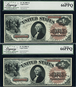 Fr. 30 1880 $1 Legal Tender Notes *Sequential Serial Number Trio* Bruce ...