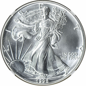 Mint Error 1992 $1 Silver Eagle Obverse Struck Through NGC MS-69