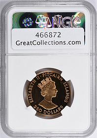 Pitcairn Islands 1989 Gold $250 HMAV Bounty NGC Proof-70 UC (AGW