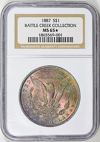 1887 Morgan Silver Dollar NGC MS-65 ☆ (Toned) (Battle Creek