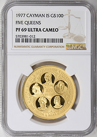 Cayman Islands 1977 Gold $100 Sovereign Queen's of England KM-13