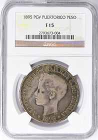 Puerto Rico 1895-PG V Silver Peso KM-24 NGC F-15 | NGC Cert